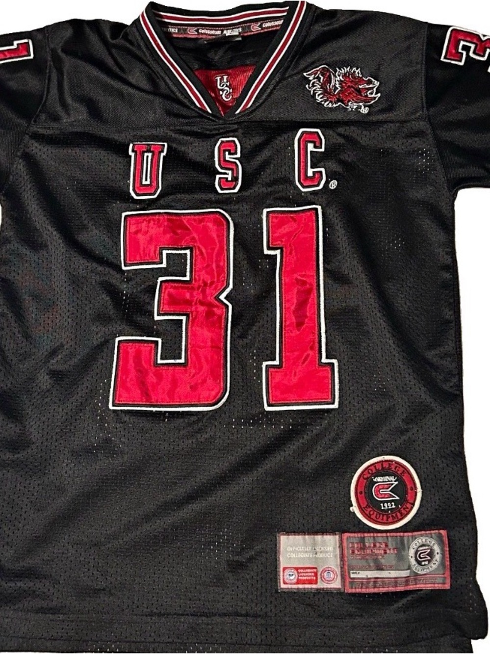 Vintage South Carolina Gamecocks Jersey Youth L 14/16 Black Colosseum 31 NWOT